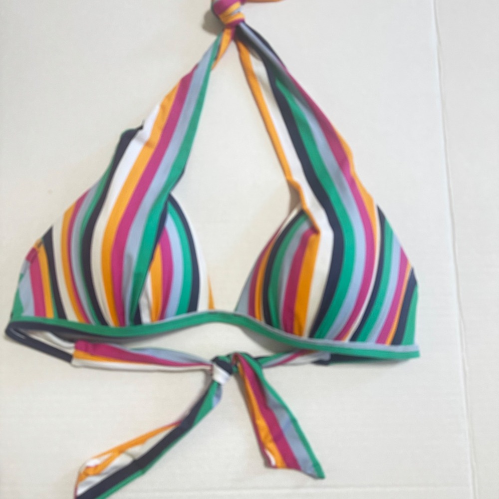 Cremieux Multi Color Striped Halter Bikini Top Medium 0DCGD87M Triangle Swim